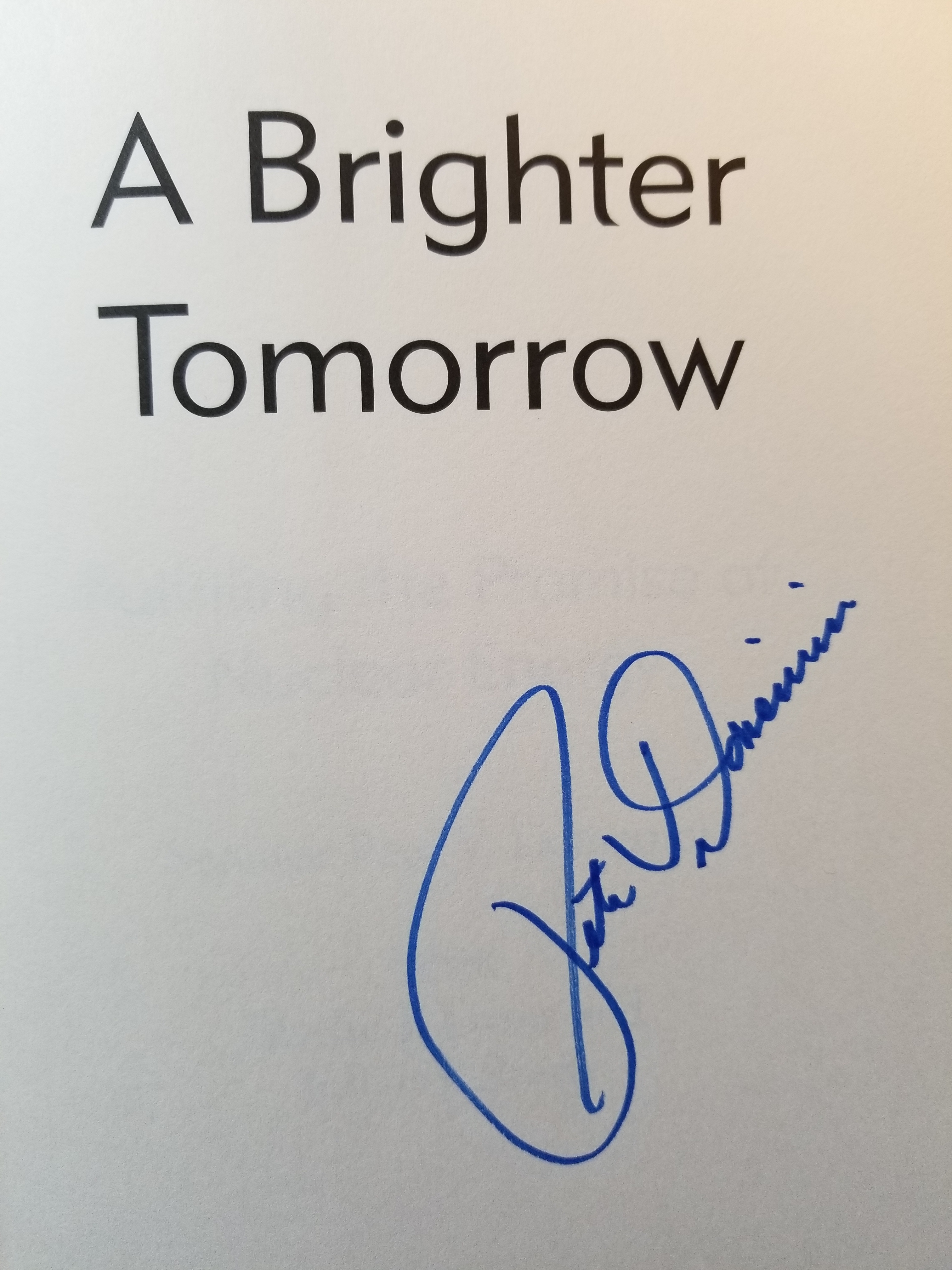 Senator Domenici's signature on my copy of A Brighter Tomorrow