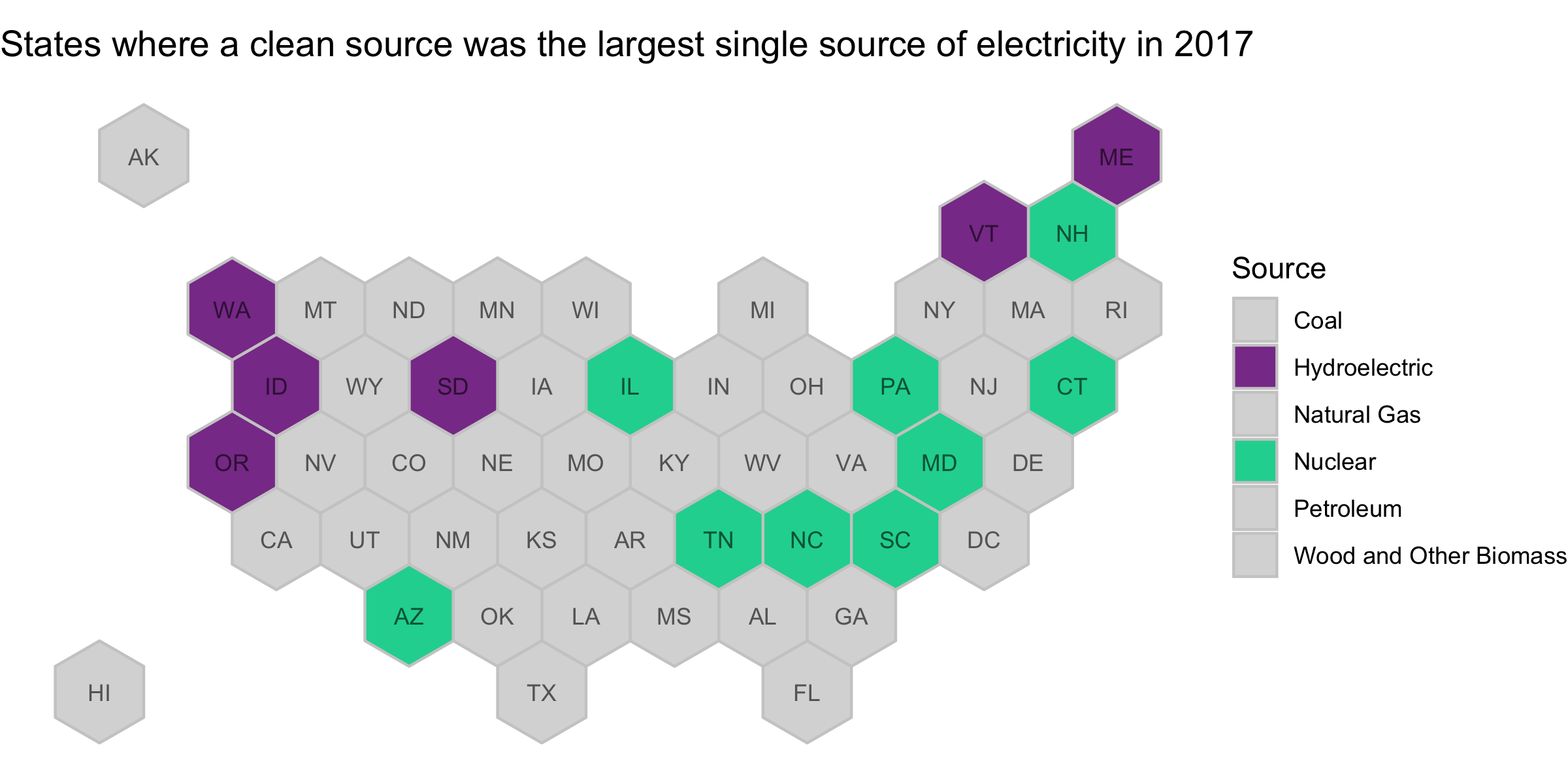 states where a clean source was the largest single source of electricity